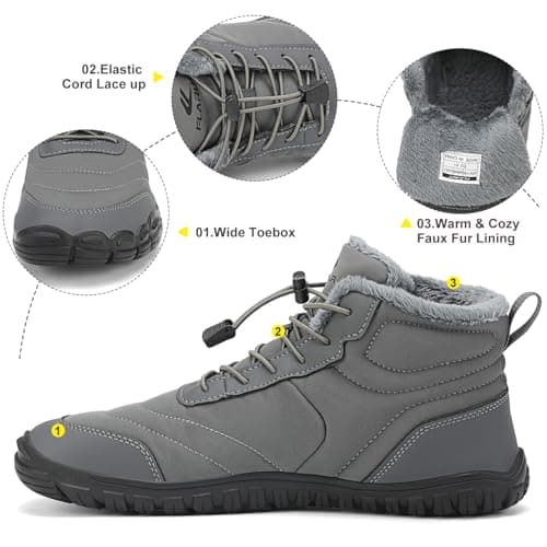 FLARUT Mens Womens Barefoot Snow Boots Winter Warm Shoes Fur Lined Wide Toe Box Zero Drop Ankle Sneakers