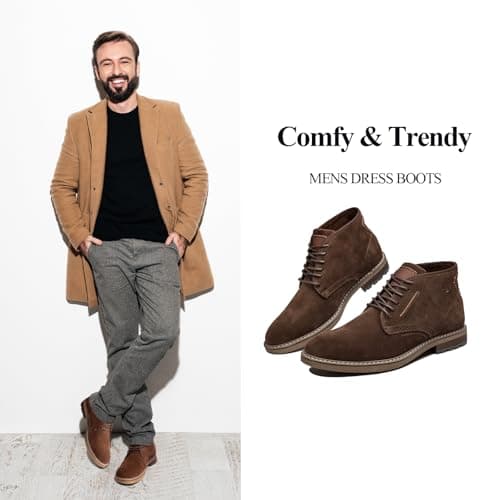 Arkbird Mens Chukka Boots, Genuine Suede Leather Classic Fashion Casual Ankle Lace-up Dress Boots for Men