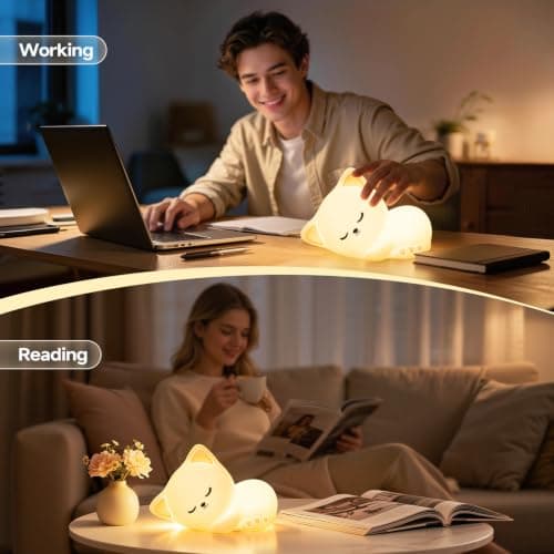 5-Level Dimmable Tap Night Light with Rechargeable Battery. Cute Stuff,Cat Room Decor & Gifts for Women,Adults, Teens & Kids. Mubarek Sleepy Cute Cat Gifts - 16-Color Silicone Night Light with Remote B0D8QGT88D