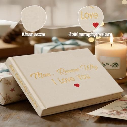 Artmag What I Love about Mom Fabric Book Fill-in-the-Blank Love Journal for Mom Birthday Mother's Day Christmas Gifts Stocking Stuffer for Mother Beige