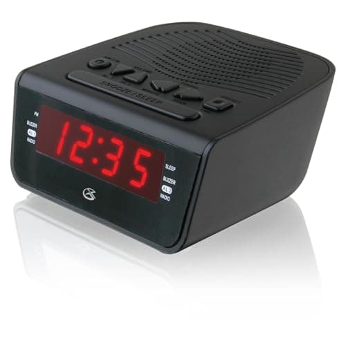 GPX C224B Dual Alarm Clock AM/FM Radio with Red LED Display (Black)