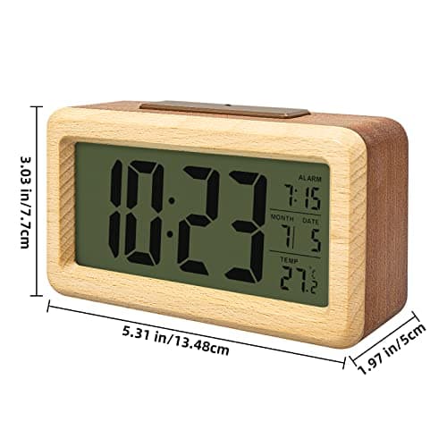 everwood Wooden Digital Battery Operated Alarm Clocks for Bedrooms, Beside, Table, Desk
