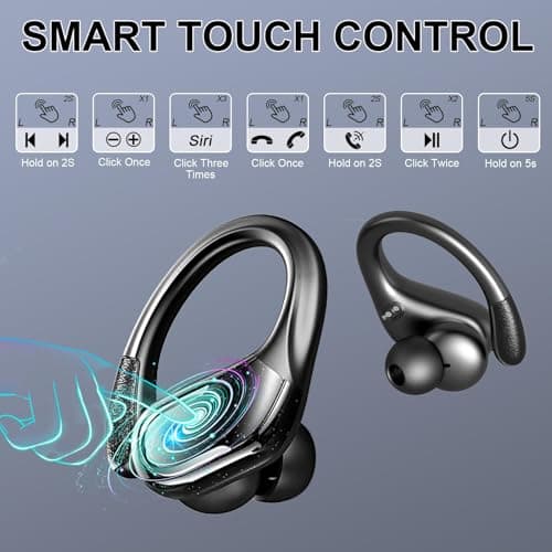 Wireless Earbuds, Sport Bluetooth 5.4 Headphones 2026 New Bluetooth Earbuds with 75Hrs Stereo, 4 ENC Mic, Noise Canceling Over-Ear Buds with Earhooks, IP7 Waterproof Earphones for Workout/Running/Gym