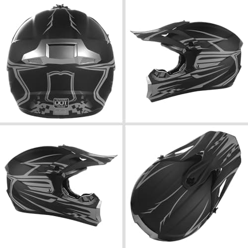DOT Approved Youth Kids Motocross Helmet - Ultra-Lightweight Full Face Dirt Bike/ATV Helmet with Goggles, Gloves & Face Shield (4-Piece Set)