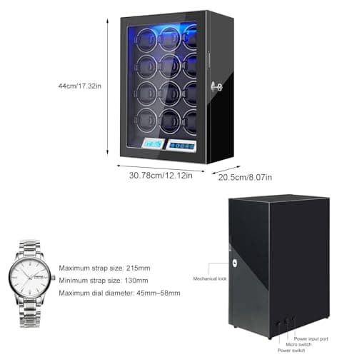 Watch Winders for 6/9/12 Slots Automatic Watches,Ultra-Quiet Japanese Motors, Built-in LED Illumination,LCD Display,Touchscreen Control