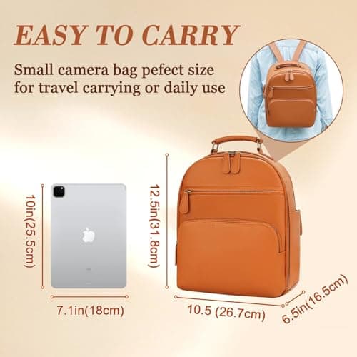 Divvia Small Camera Backpack, Classic PU Leather for DSLR, Professional Camera Bag for Photographers with 11 Inch Pad/Tablet Compartment, 10L Brown