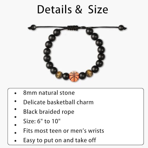 Tifeson Christmas Stocking Stuffers Gifts for Boys, Basketball Bracelet for Son Grandson Team Players Fan Adjustable Inspirational Beaded Bracelet for Birthday Christmas Gifts