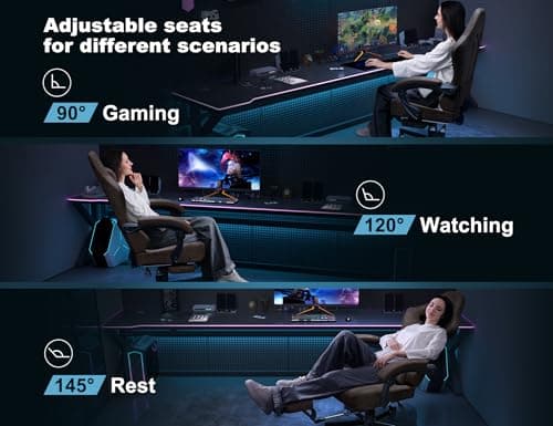 Kslysuty Gaming Chair Breathable Leather with Pocket Spring Cushion,Wide and High Ergonomic Office Chair with Headrest,Computer Gaming Chair with Footrest for Adult and Teen,Brown