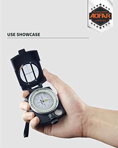 AOFAR Military Compass,AF-4580 Lensatic Sighting, Waterproof and Shakeproof with Map Measurer Distance Calculator, Pouch for Camping, Hiking