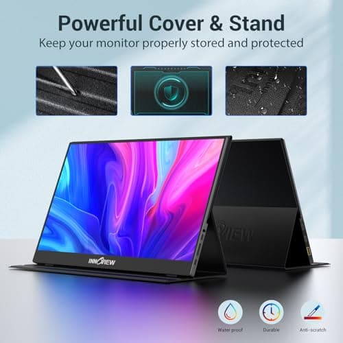 InnoView Portable Monitor, 15.6 Inch FHD 1080P HDMI USB C Second External Monitor for Laptop, Desktop, MacBook, Phones, Tablet, PS5/4, Xbox, Switch, Built-in Speaker with Protective Case