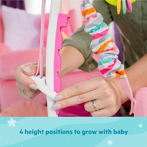 Bright Starts Disney Baby Minnie Mouse Forever Besties Baby Activity Center Jumper with 10 Toys, Lights & Sounds, 360-Degree Seat, 6-12 Months (Pink)