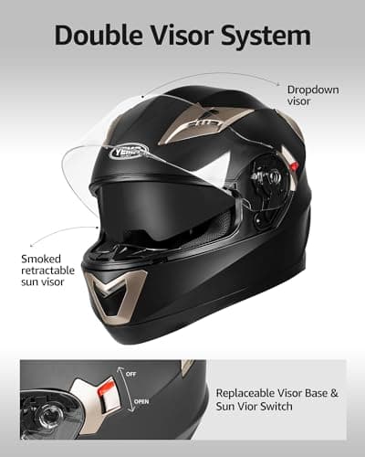 Motorcycle Full Face Helmet DOT Approved - YEMA Helmet YM-829 Motorbike Moped Street Bike Racing Casco Moto Helmet with Sun Visor for Adult,Youth Men and Women
