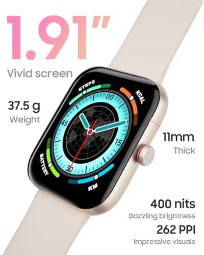 TOOBUR Smart Watch for Women, Alexa Built-in, Answer/Make Calls, 1.91" HD Screen Fitness Watch, IP68 Waterproof, 100 Sports, Heart Rate Monitor, Sleep Tracker, Smartwatch Compatible Android iOS, Beige