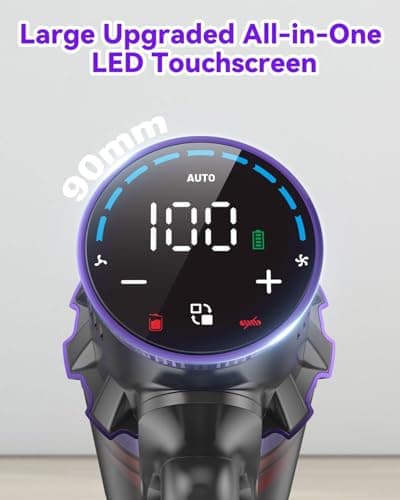 Coovy SU7 Cordless Vacuum Cleaner 580W 50Kpa 80 Minutes Runtime Stick Vacuum with Touch Screen Anti-Tangle Wireless Powerful Lightweight LED Vac for Home Pet Hair Carpet Hardwood, Gold