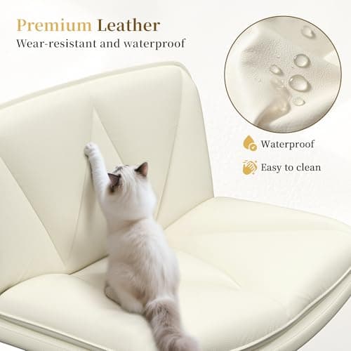 DurayLoly Criss Cross Chair with Wheels, Cross Legged Office Chair, Armless Wide Vanity Desk Chair with 2 Layer Scratch-Resistant Pu Leather Swivel for Home Office Bedroom,Beige