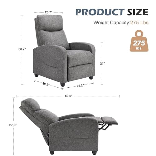 Sweetcrispy Massage Recliner Chair for Adults, Adjustable Home Theater Seating with Lumbar Support for Living Room, Modern Fabric Reclining, Grey