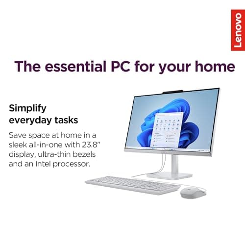Lenovo IdeaCentre Everyday Tasks 24" Full HD All-in-One Desktop Computer • Lifetime Office 365 for The Web • Intel 4-Cores • 512GB External and 256GB SSD • 8GB RAM • Keyboard and Mouse • Windows 11