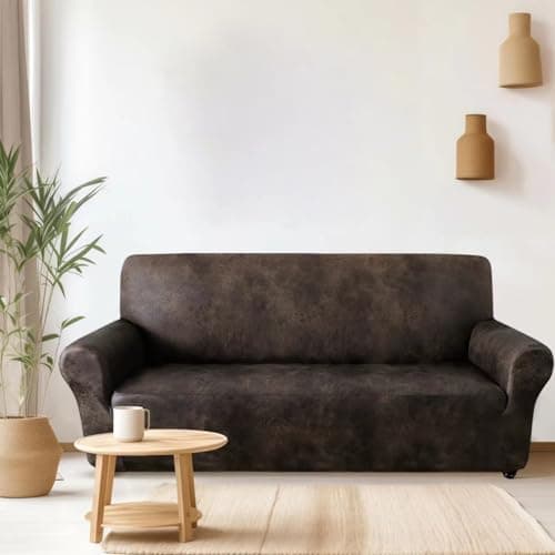 ANARACHON Sofa Cover, Couch Covers for Leather Couches, Stretch Sofa Covers with Leather-Like Texture, Washable, Non-Pilling, Non-Slip 1-Piece Couch Cover for Dogs, Cats and Kids (Sofa, Brown)