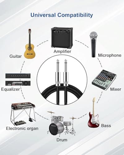 Aqdocvf Guitar Cable, Guitar Cord 10ft AMP Cord for Bass & Electric Guitars/Keyboard/Mandolin TS 1/4 Inch Instrument Cable, Pro Audio Straight Angle Black