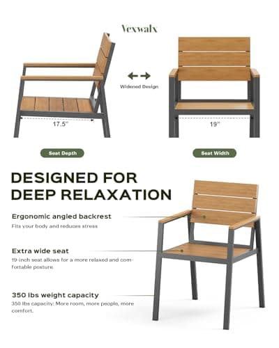 Vexwalx 7-Piece Outdoor Dining Set, Aluminum Dining Table Set for 6, Patio Table and Chairs Set with Umbrella Hole, All Weather HDPS Outdoor Table and Chairs for 6 (Gray-Teak)