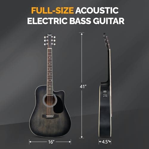 GLARRY Full Size 6 Strings Acoustic Electric Guitar Beginner Kit, Cutaway 41 Inch Electric Acoustic Guitar w/Inbuilt Tuner, Bag, Strap, Picks, Strings, Basswood Guitarra, Matte Distressed Black