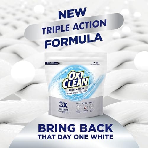 OxiClean Triple Action White Revive Laundry Whitener and Stain Remover Powder, Use with Detergent, Whitens and Brightens Clothes, Removes Tough Stains, Color Safe, Chlorine Free, 4 lbs