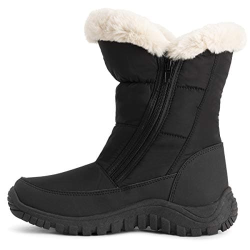 POLAR Womens Memory Foam Twin Zip Opening Pull On Nylon Waterproof Thick Faux Fur Lined Winter Rain Snow Boots