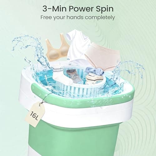 Portable Washing Machine - 16L Mini Foldable Washer with Spin Basket, Deep Cleaning for Small Clothes & 3 Cleaning Modes, Collapsible Laundry for Apartment, Dorm, Hotel, RV and Travel (Green)
