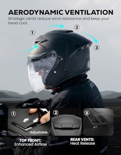 XFMT 3/4 Open Face Motorcycle Helmet Dual Visor Moped Street Bike Scooter Helmet with Internal Sunshield for Adults Men & Women, DOT Approved