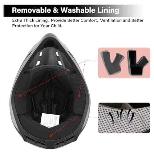 XFMT Kids Dirt Bike Helmet Youth Motorcycle Helmet DOT-Certified Full Face Helmets for Motocross ATV Off-Road Street Bike with Goggles & Gloves, Matte Black Small