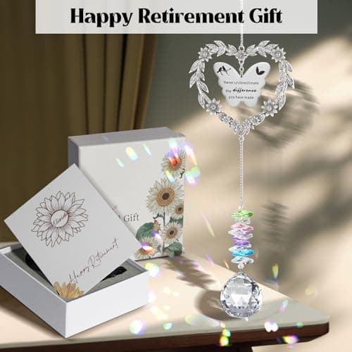 Retirement Party Decoration Hanging Ornament, Personalized Heart-Shaped Retired Farewell Gifts for Coworkers, Men, Friends Retirement Gift for Woman, Happy Retirement Crystal Suncatcher with Card B0DMD46SD7