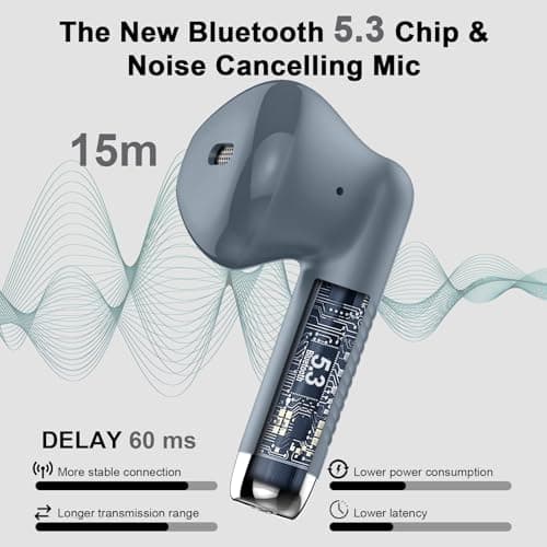 Wireless Earbuds, Bluetooth 5.4 Headphones in Ear with Noise Cancelling Mic, Bluetooth Earbuds Stereo Bass, IP7 Waterproof Sports Earphones, 32H Playtime USB C Charging Ear Buds Gray for Android iOS