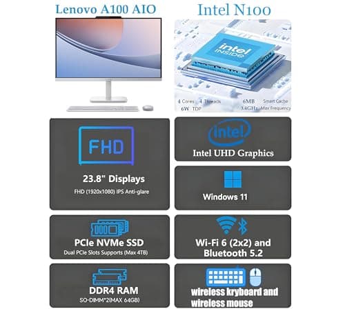 Lenovo 24" FHD All-in-One Desktop Computer for Home & Office, Intel Processor, 16GB RAM, 1TB Storage(512GB SSD & 512GB Portable HDD), WiFi 6, HDMI, Business AIO, Wireless Keyboard & Mouse, Win11