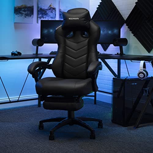 RESPAWN 110 Pro Ergonomic Gaming Chair with Footrest for Adults - Comfortable Office Gaming Recliner with Lumbar Support and Headrest, Racing Style Video Game Chairs for Computer Gamer - Black