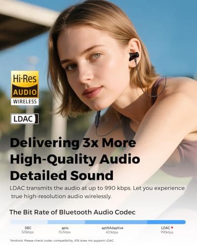 SoundPEATS Q40 HD Sports Neckband Headphones with LDAC Hi-Res Audio & Bluetooth 6.0 Stable Connection, IP67 Waterproof Wireless Earbuds, 20H Playtime for Running Gym, Fast Charge, Dual Pairing