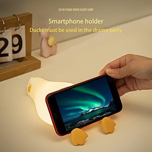 MUID Benson Lying Flat Duck Night Light, LED Squishy Duck Lamp, Cute Light Up Duck, Silicone Dimmable Nursery Nightlight, Rechargeable Bedside Touch Lamp for Breastfeeding, Finn The Duck.