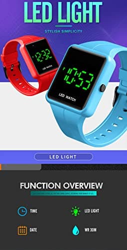 MASTOP Simple Men Women Sports LED Digital Big Display Waterproof Date PU Strap Square Electronic Couple Watch