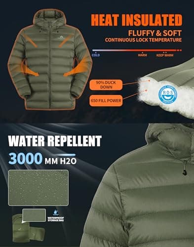 Pioneer Camp Men's Down Puffer Jacket with Hood Lightweight Packable Warm Insulated Thermal Puffy Winter Coat Ski Travel
