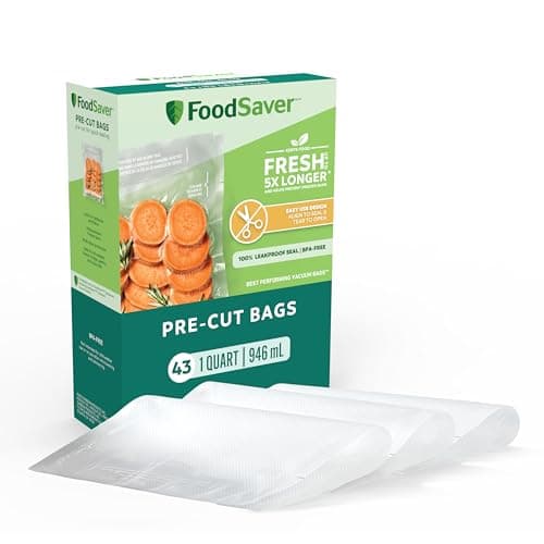 FoodSaver Quart Pre-Cut Vacuum Seal Bags, Easy Use Vacuum Storage Bags, Align to Seal and Tear to Open Vacuum Sealer Storage Bags, 43 Pack