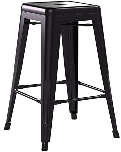 FDW Metal Bar Stools Set of 4 Counter Height Bar Stools 24 Inches Industrial Bar Chairs Patio Stool Stackable Backless Stool Indoor Outdoor Metal Kitchen Stools Bar Chairs (Black, 24")