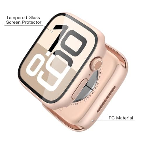 Misxi 2 Pack Tempered Glass Case Compatible for Apple Watch Series 11 (2025) Series 10 42mm, Hard PC Screen Protector Overall Protection Scratch-Resistant Cover for iWatch, 1 Rose Gold + 1 Transparent