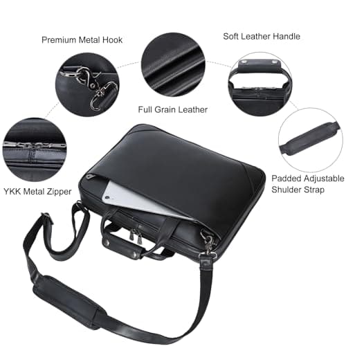 Masa Kawa Leather Slim Briefcase for Men 16” Laptop Shoulder Messenger Computer Bag Business Travel Work Attache Case