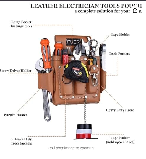 FUERI Leather Tool Pouches Carpenter Electrician Belt Bags Organizer 4 Pocket Professional Heavy Duty Pouch for Construction Framing