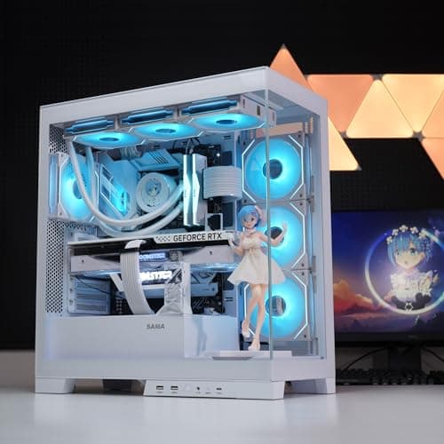 SAMA NEVIEW 4503 Mid Tower PC Case with Dual Tempered Glass Panels, 4×120mm ARGB Fans Pre-Installed, High Airflow ATX PC Case for Case PC Gaming, USB 3.0×2, Type-C Port, Supports Top 360mm AIO – White