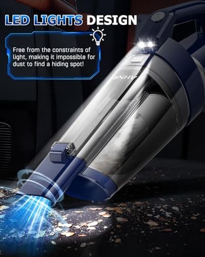 AHNR Handheld Vacuum Cordless, 16000PA Powerful Suction Hand Held Vacuum Dust Busters Cordless Rechargeable with LED Light & 2 HEPA Filters, Portable Car Vacuum Cleaner High Power for Car Home Office
