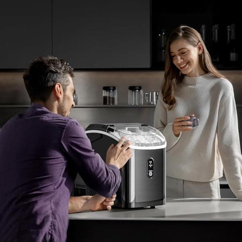 Kismile Portable Nugget Ice Maker Countertop, 33 lbs/Day Pebble Ice Machine with Self-Cleaning Function, Chewable Sonic Ice Maker with 1.1L Water Tank for Home Kitchen Office Bar
