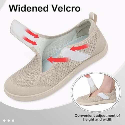 LeIsfIt Womens Wide Diabetic Shoes Adjustable Barefoot Walking Shoes Breathable Zero Drop Sneakers for Wide Width Arthritis Edema Feet