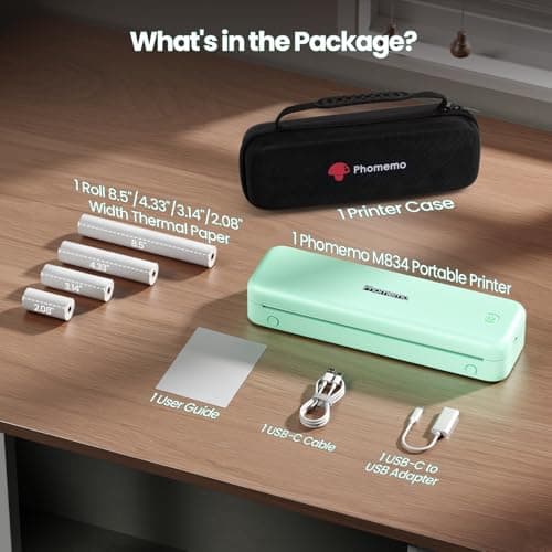 Phomemo Portable Printers Wireless for Travel Upgraded, M834 Bluetooth Label Printers 8.5" x 11"& A4 Size,Desktop Label Printers with Carry Case for Travel,Office,School,Car,Home,Light Green