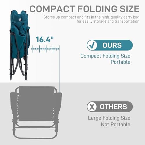 EVER ADVANCED Oversized Folding Rocking Camping Chair, Padded Portable Rocker Chair for Patio, Lawn and Outdoors, Heavy Duty Hard Armchair for Adults Supports 400lbs, Green