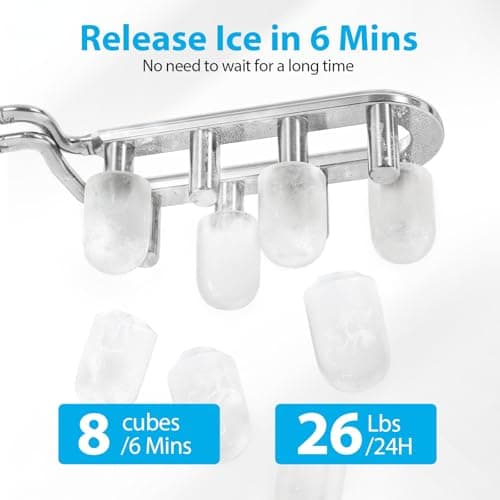 Aeitto Ice Maker Countertop 26lbs/24H, 8 Ice Cubes 2 Sizes of Bullet Ice Ice Machine Ready in 6 Mins, Portable Ice Makers with Basket & Scoop, Auto Self-Cleaning for Home/Kitchen/Office Stainless
